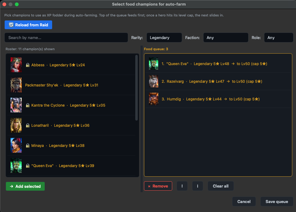 Food Picker — main view with roster + queue