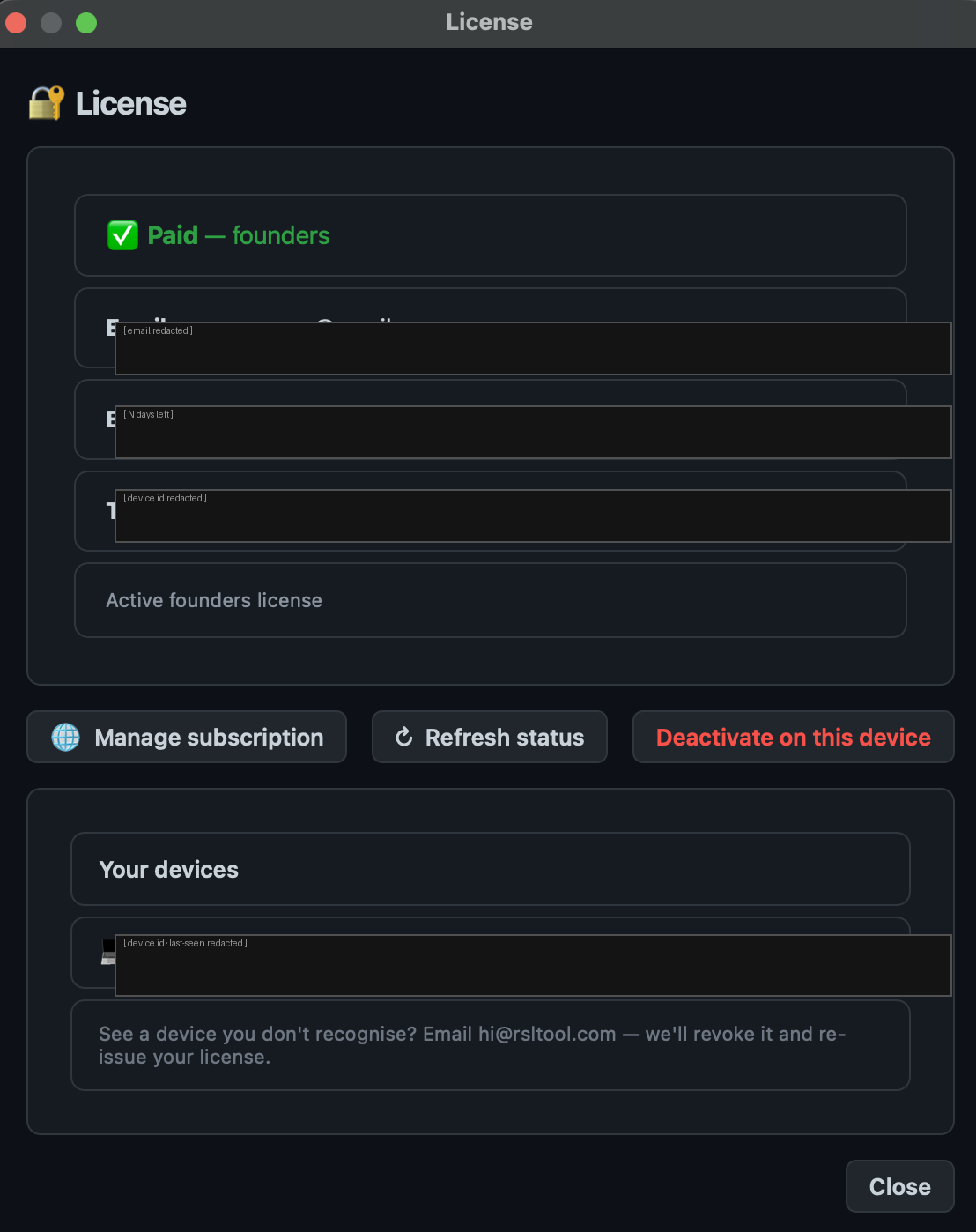 License-Tab — aktive Lizenz