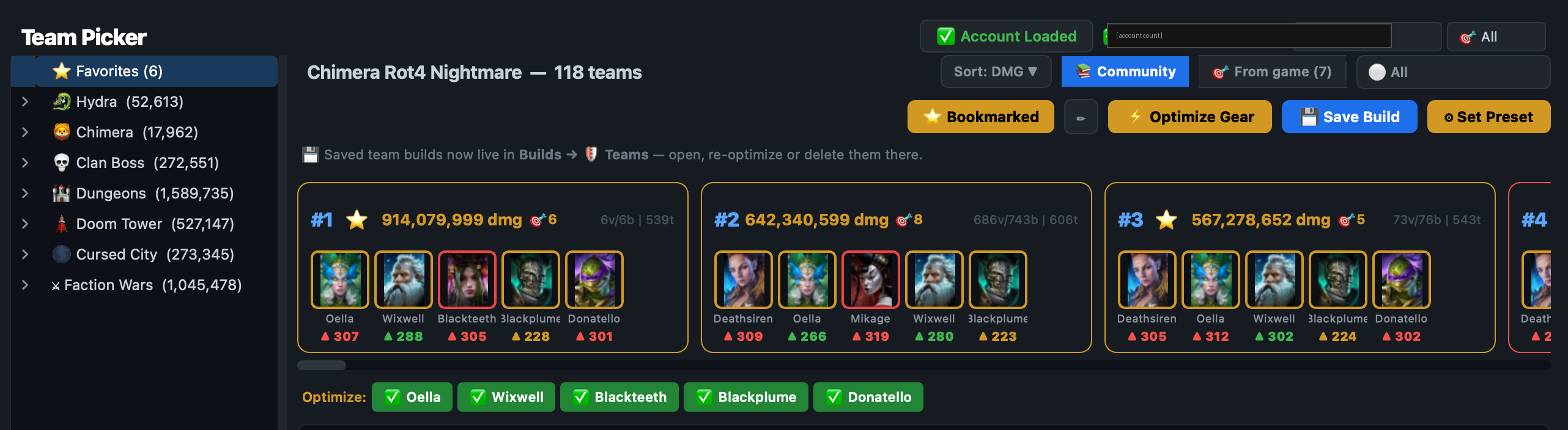 Team Picker Hauptansicht